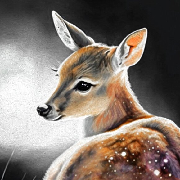Choose Either 4x6 or 5x7 Baby Fawn Deer Watercolor Oil Painting Print - Picture 2 of 5